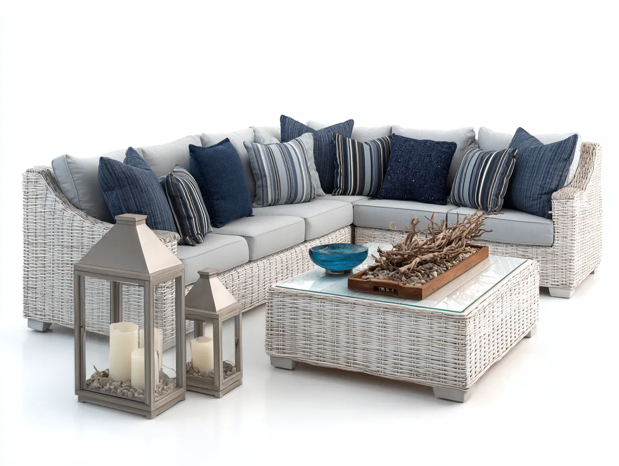 Sofy ogrodowe - technorattan-szkło - 252 x 190 x 71 cm - biały-jasnoszary - nowoczesny design-Misavaliving