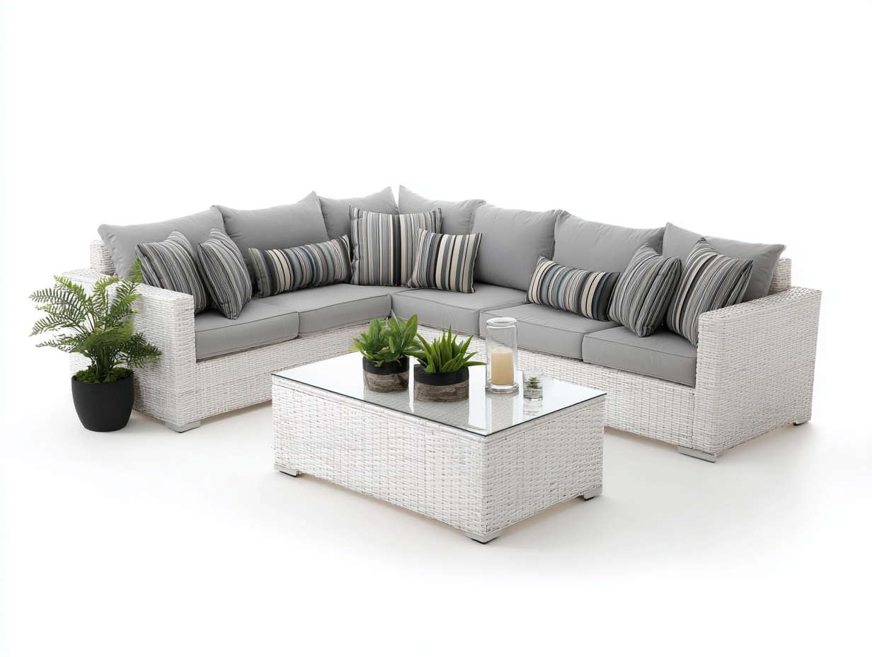 Sofy ogrodowe - technorattan-szkło - 236 x 178 x 68 cm - biały-jasnoszary - nowoczesny design-Misavaliving