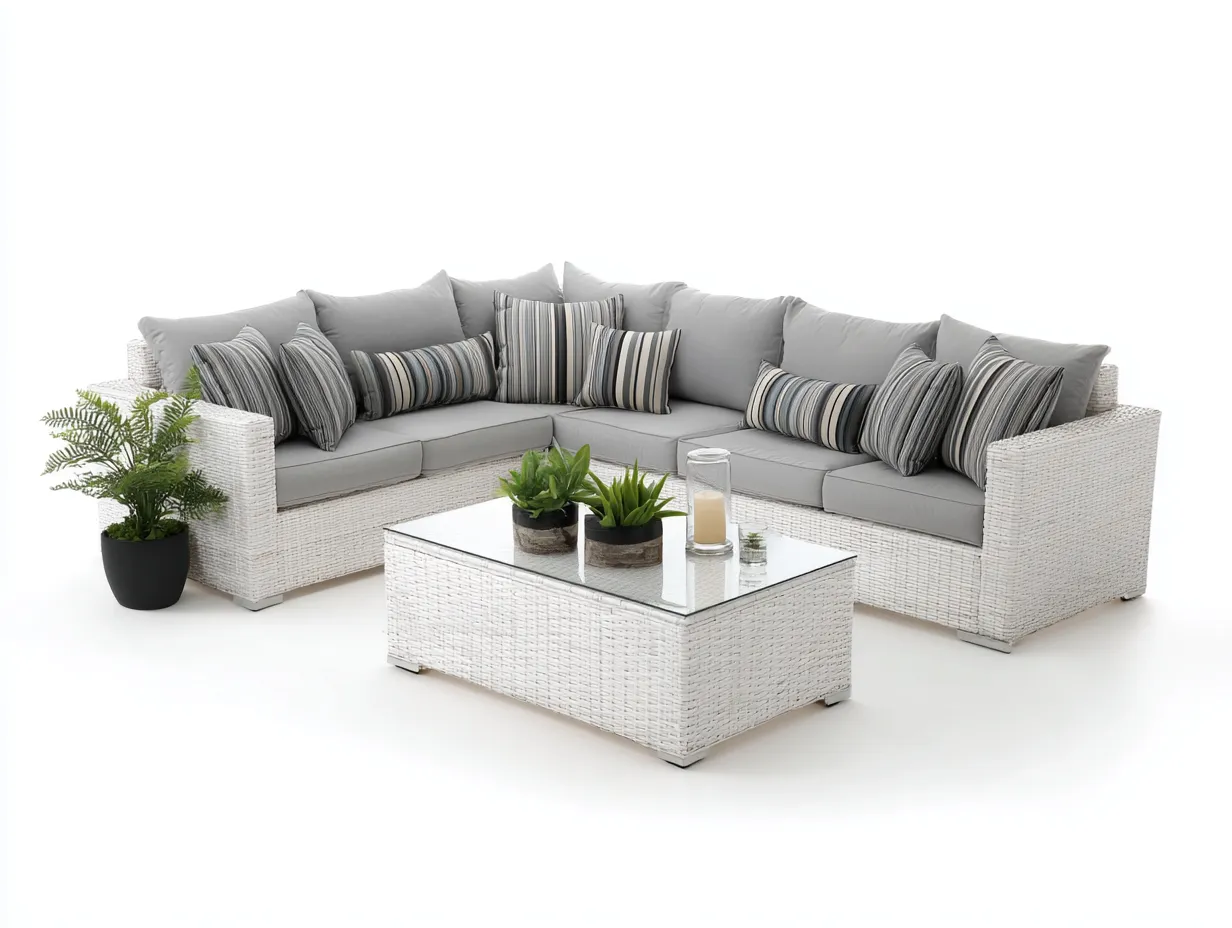 Sofy ogrodowe - technorattan-szkło - 236 x 178 x 68 cm - biały-jasnoszary - nowoczesny design-Misavaliving