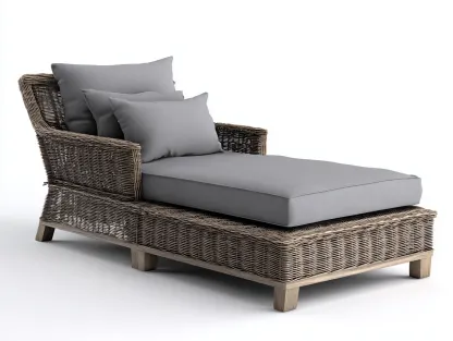 Leżaki ogrodowe - rattan-tkanina - 195x70x80 cm - szary-brązowy - klasyczny-Misavaliving