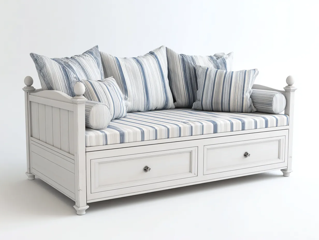 Divano letto - legno-tessuto - 216 x 98 x 85 cm - bianco-blu - stile moderno-Rasolsidecor