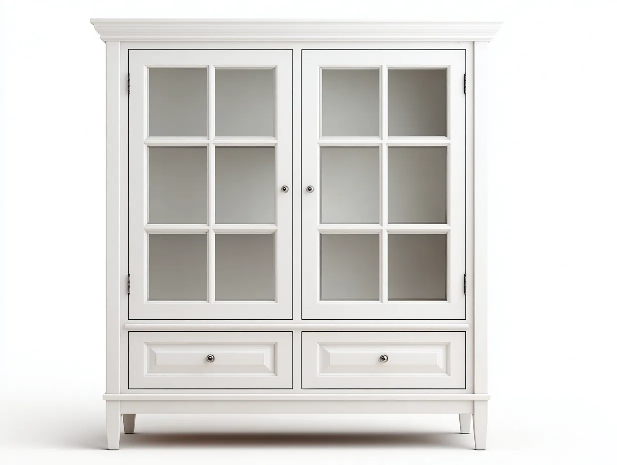 Vetrina - Legno-Vetro - 110x45x150 cm - Bianco - Stile classico raffinato-Rasolsidecor