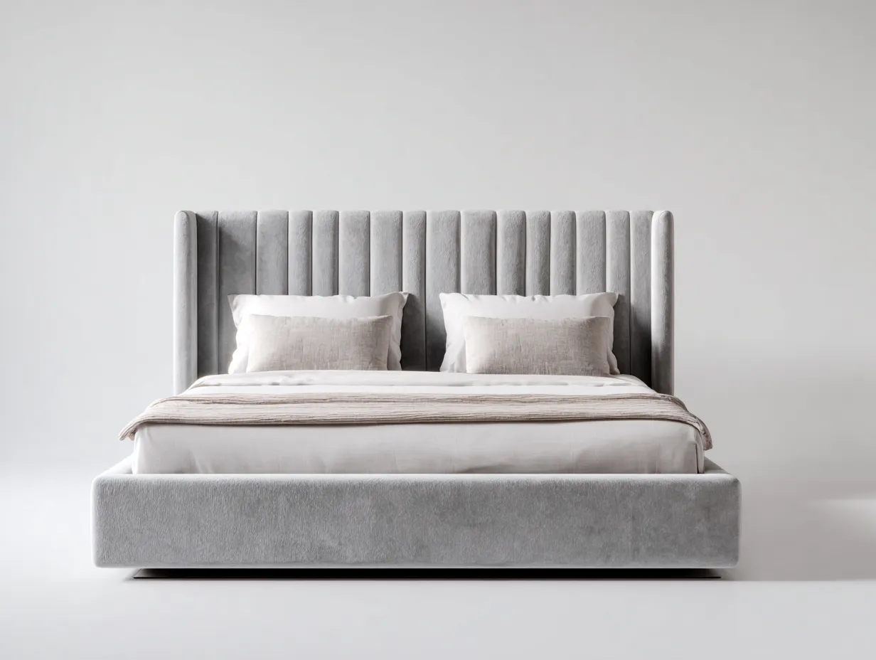 Letto matrimoniale - tessuto imbottito - 212x182x105 cm - grigio chiaro - stile moderno elegante-Rasolsidecor