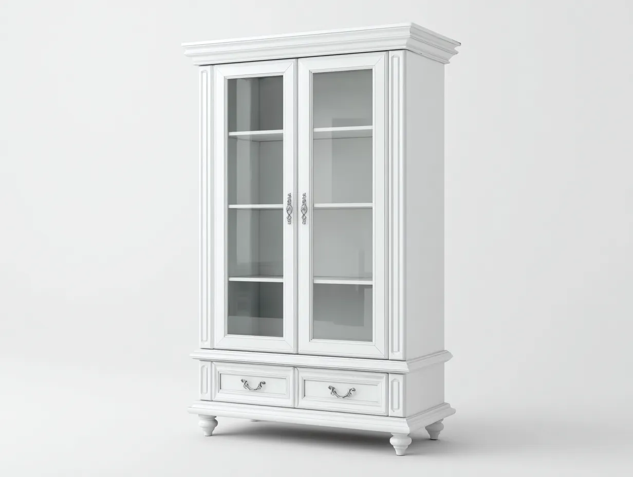 Vetrina - Legno-Vetro - 100x44x190 cm - Bianco - Stile classico decorativo-Rasolsidecor