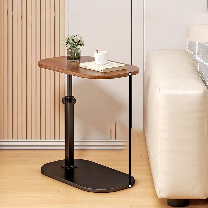 A height-adjustable small table for storage in the living room