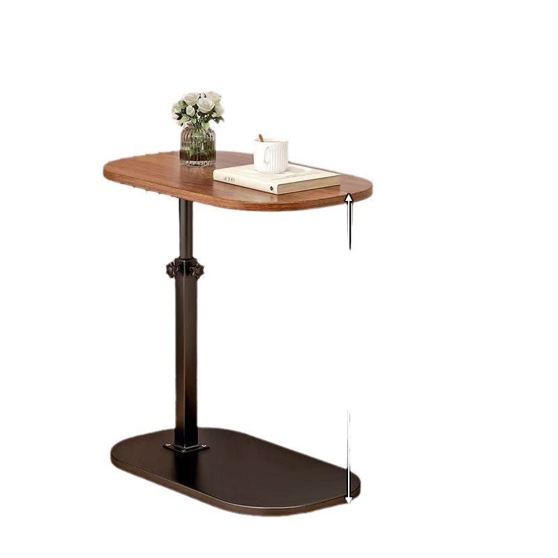 A height-adjustable small table for storage in the living room