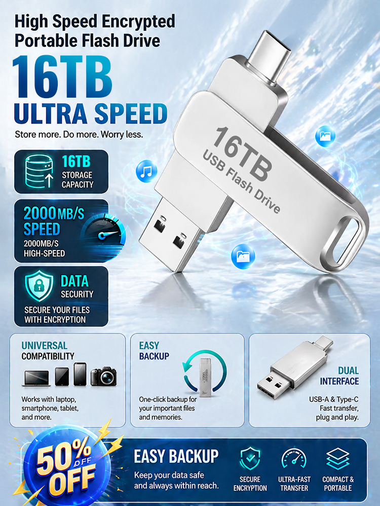 16TB Portable Secure Encryption USB Drive