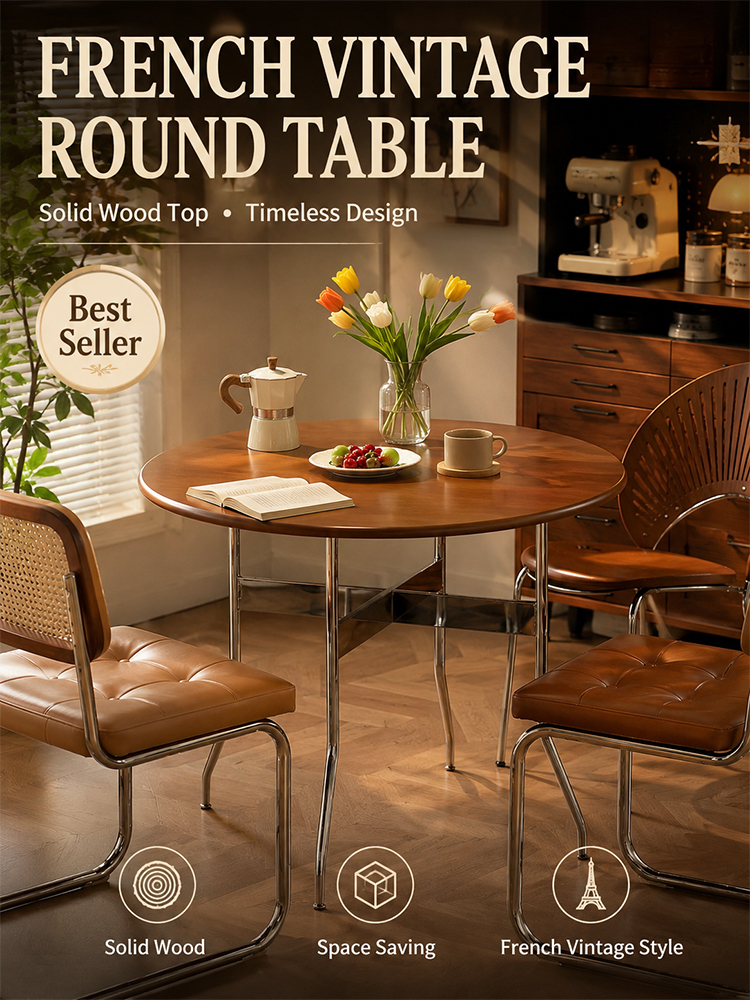 French round solid wood table