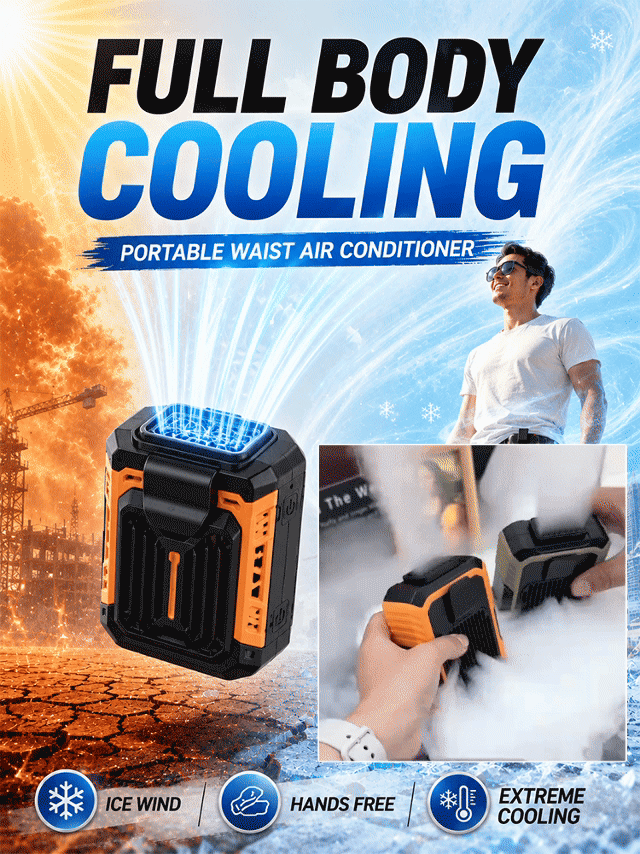 No more sweating, convenient waist-mounted fan