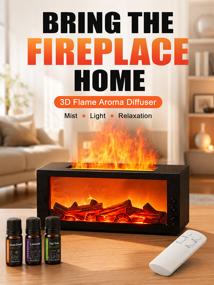 3D Fireplace Flame Aroma Humidifier