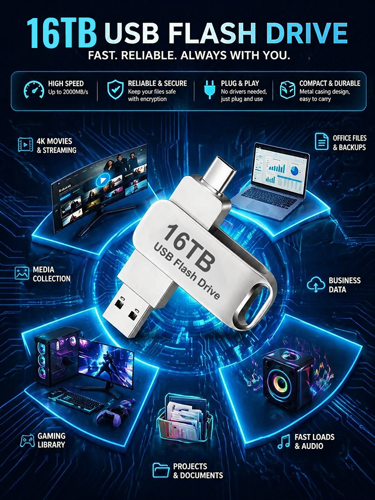 16TB Portable Secure Encryption USB Drive