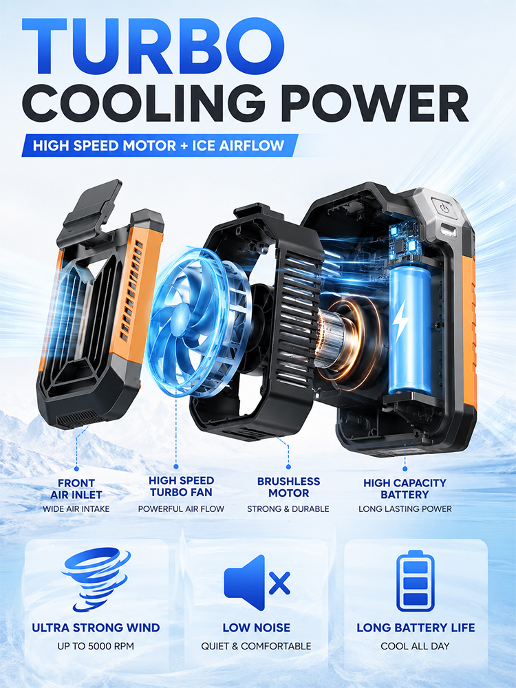 No more sweating, convenient waist-mounted fan