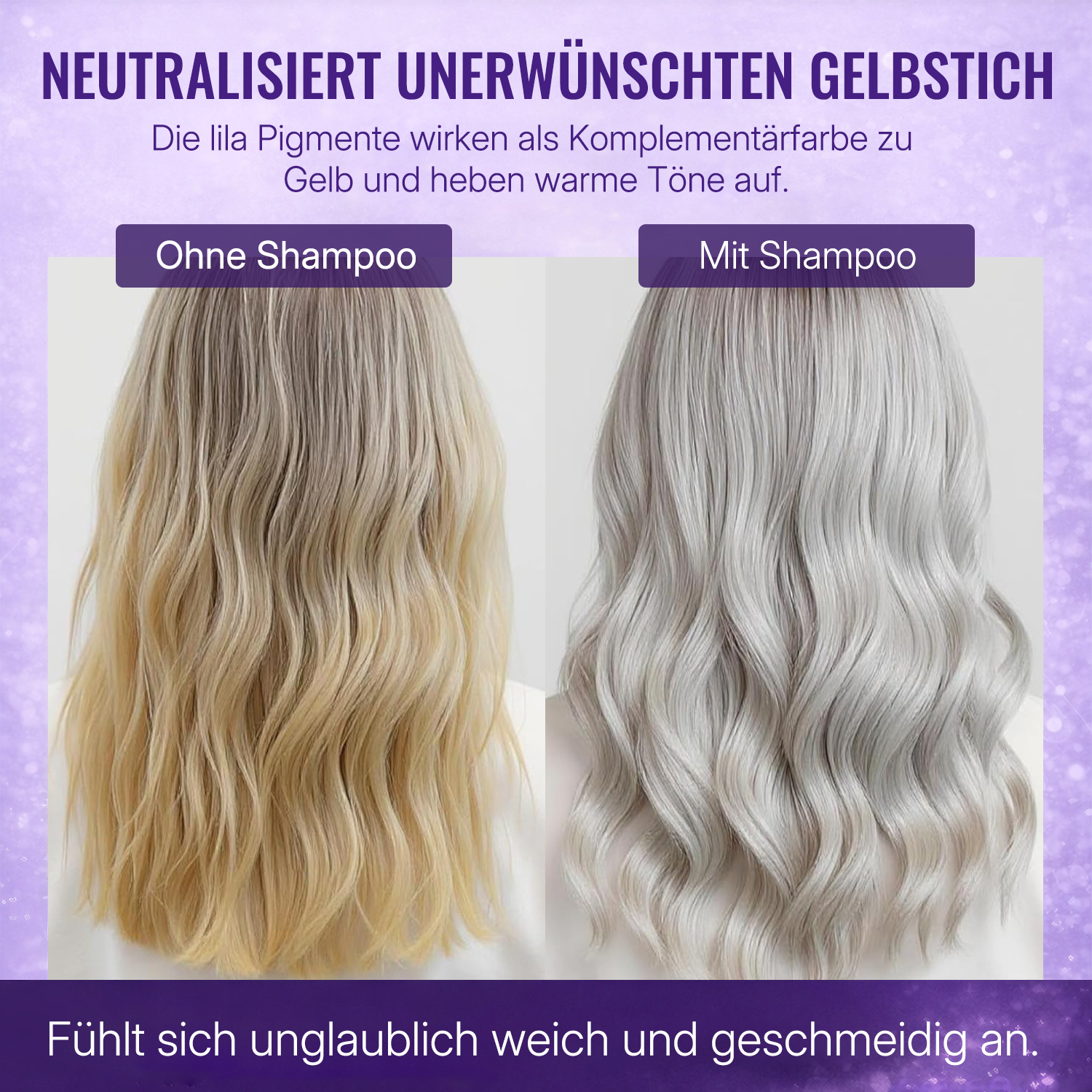 GENSOMING No Yellow Semi-Permanentes Färbeshampoo 300ml– neutralisiert Gelbstich nach Blondieren, mit Portulak-Extrakt, langanhaltende Farbe, kühle helle Blondtöne zu Hause