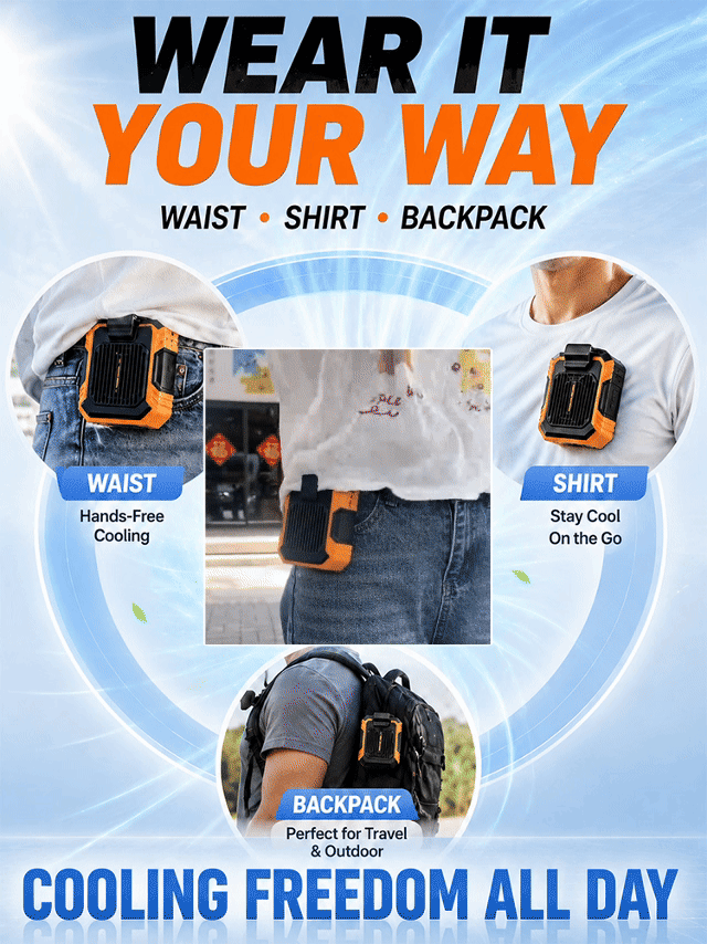 No more sweating, convenient waist-mounted fan
