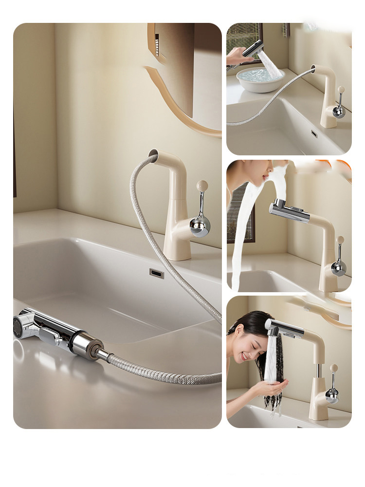 Bathroom, kitchen, and washbasin universal faucets