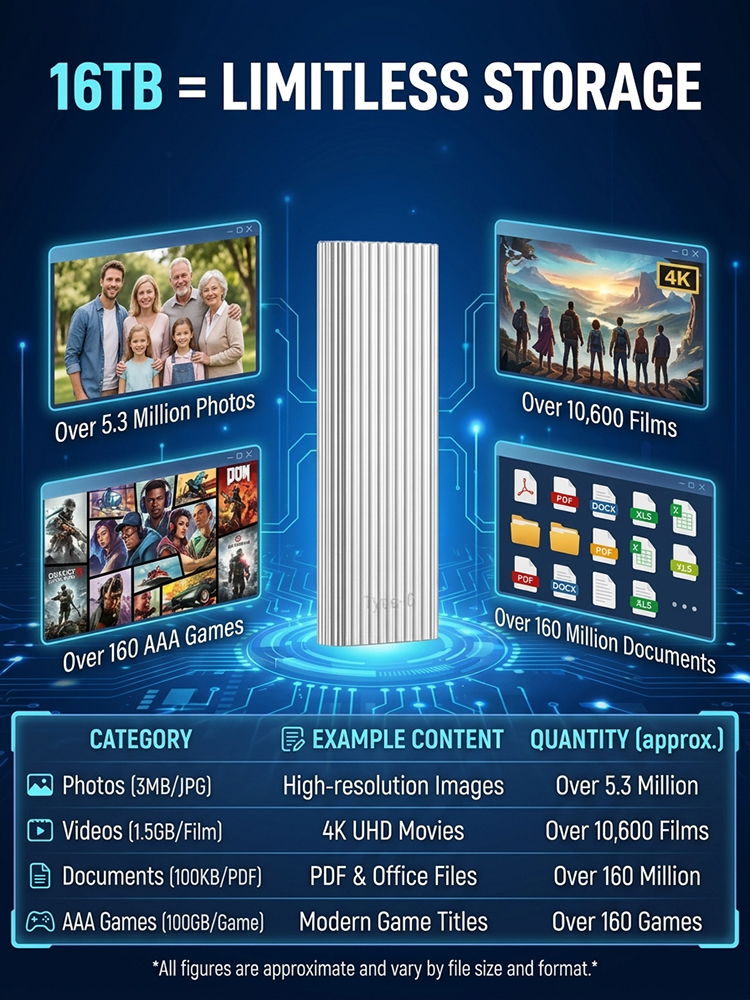 【16TB Extra Large Memory】 Portable Solid State Drive