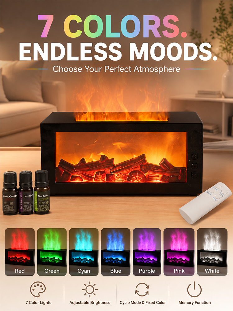 3D Fireplace Flame Aroma Humidifier