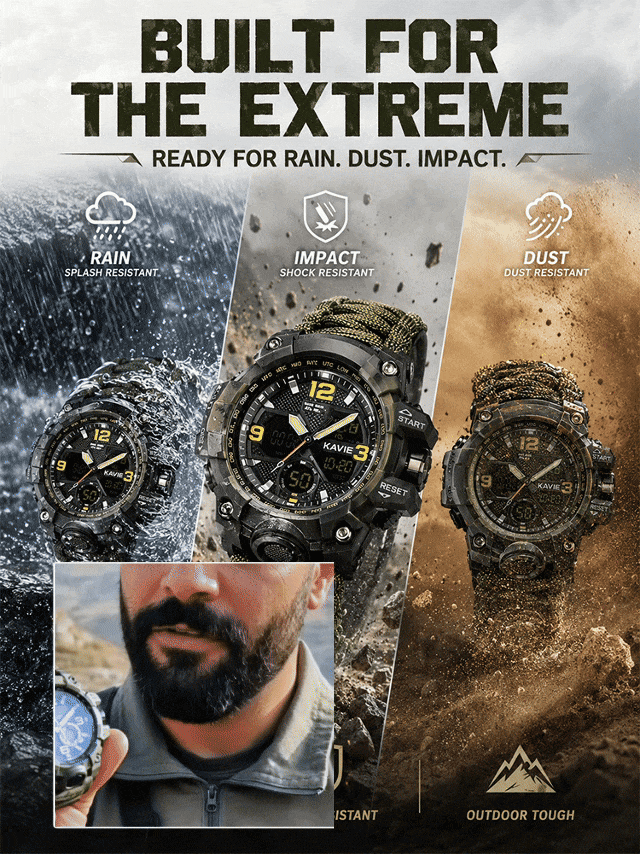 Outdoor survival multi-functional watch with three protection functions