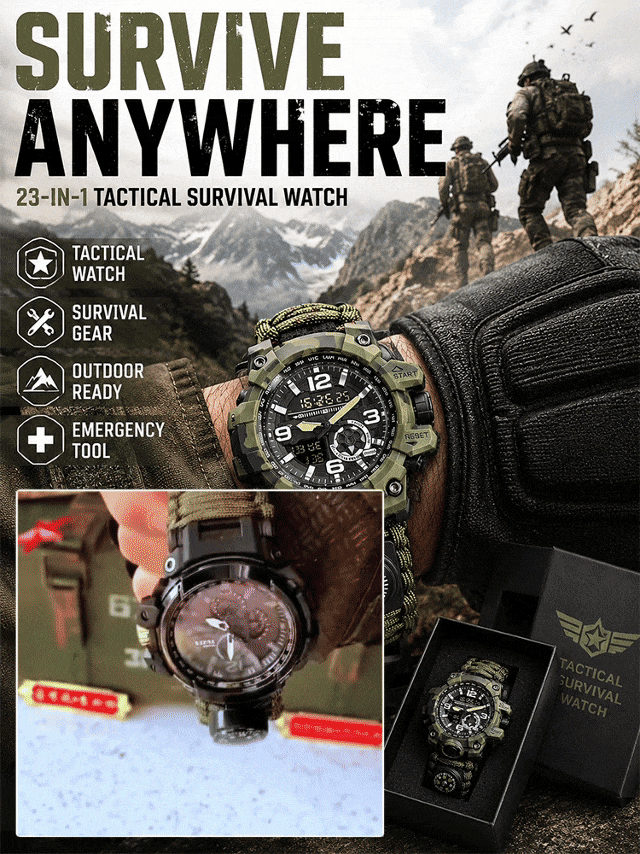 Outdoor survival multi-functional watch with three protection functions