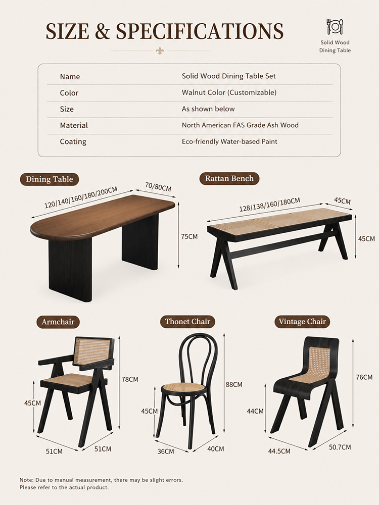 French solid wood dining table and chair set