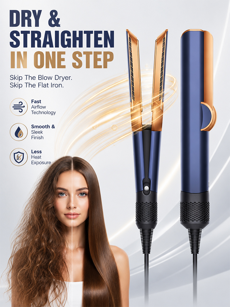 Dual-purpose dry and wet straightening hair dryer