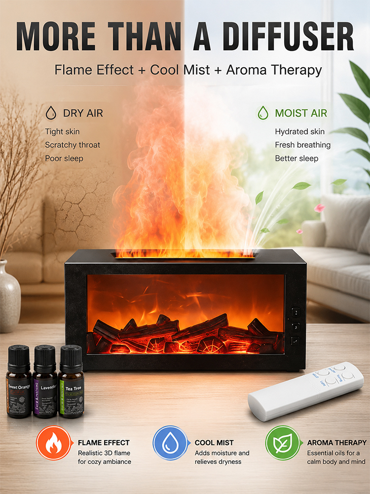 3D Fireplace Flame Aroma Humidifier