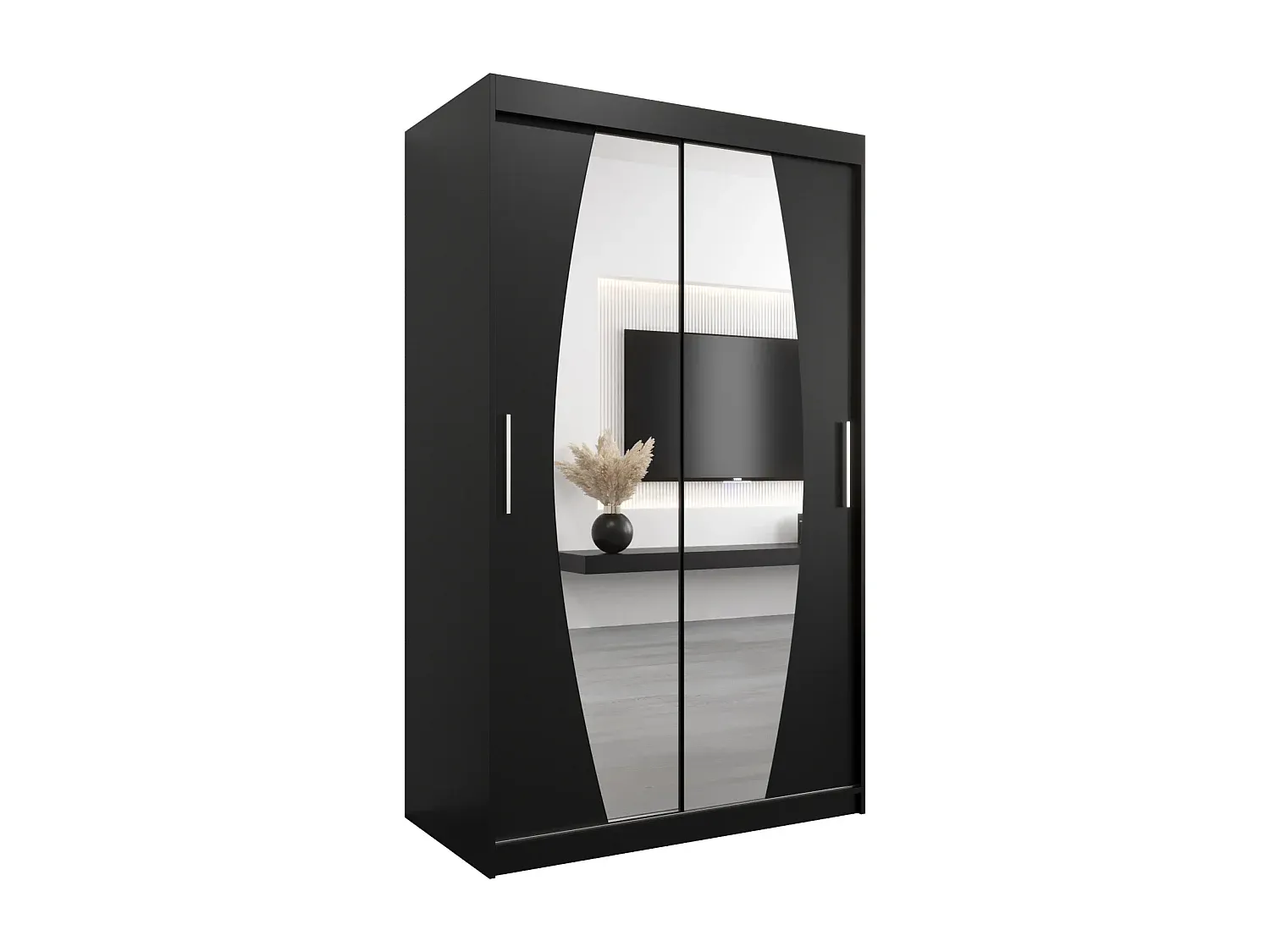 Moderner schwarzer Schwebetürenschrank mit 2 Türen, 200 cm hoch