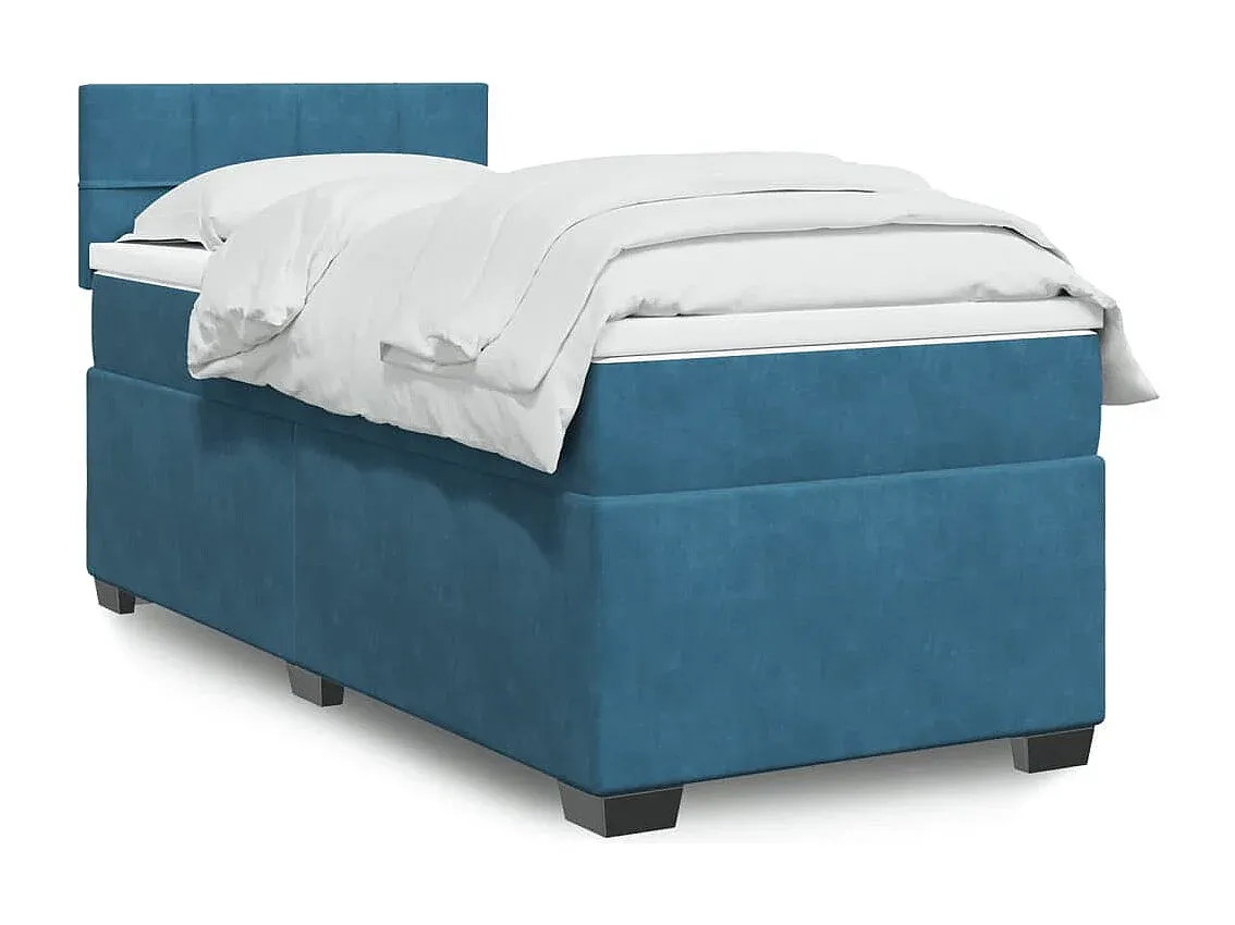 Samt Boxspringbett mit Matratze in Blau 90x190 cm