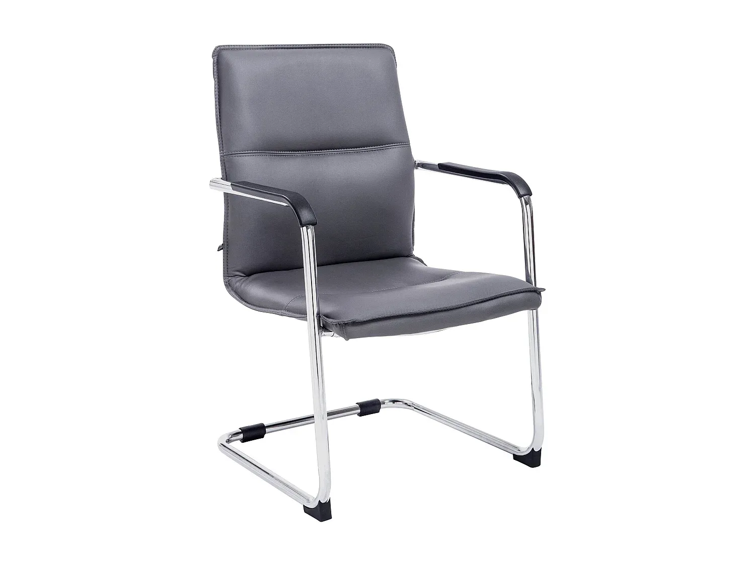 Moderner Freischwinger aus Kunstleder und Metall in Grau