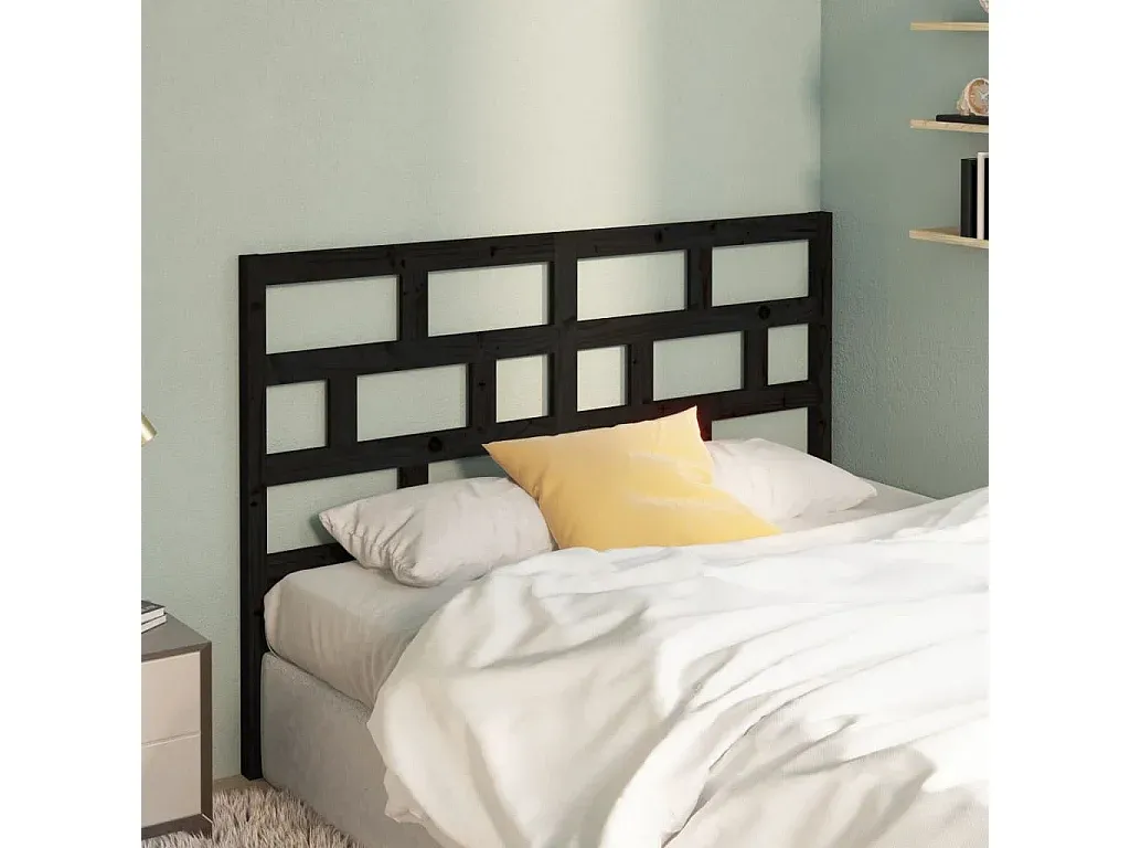 Schwarzes Kopfteil aus Kiefernholz 166x4x100 cm