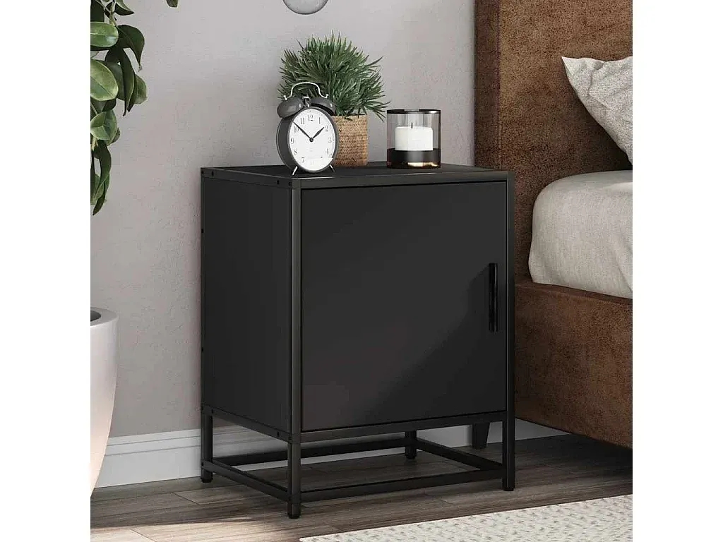 Schwarze Nachttische im Set, Holzwerkstoff und Metall, 40x31x50 cm