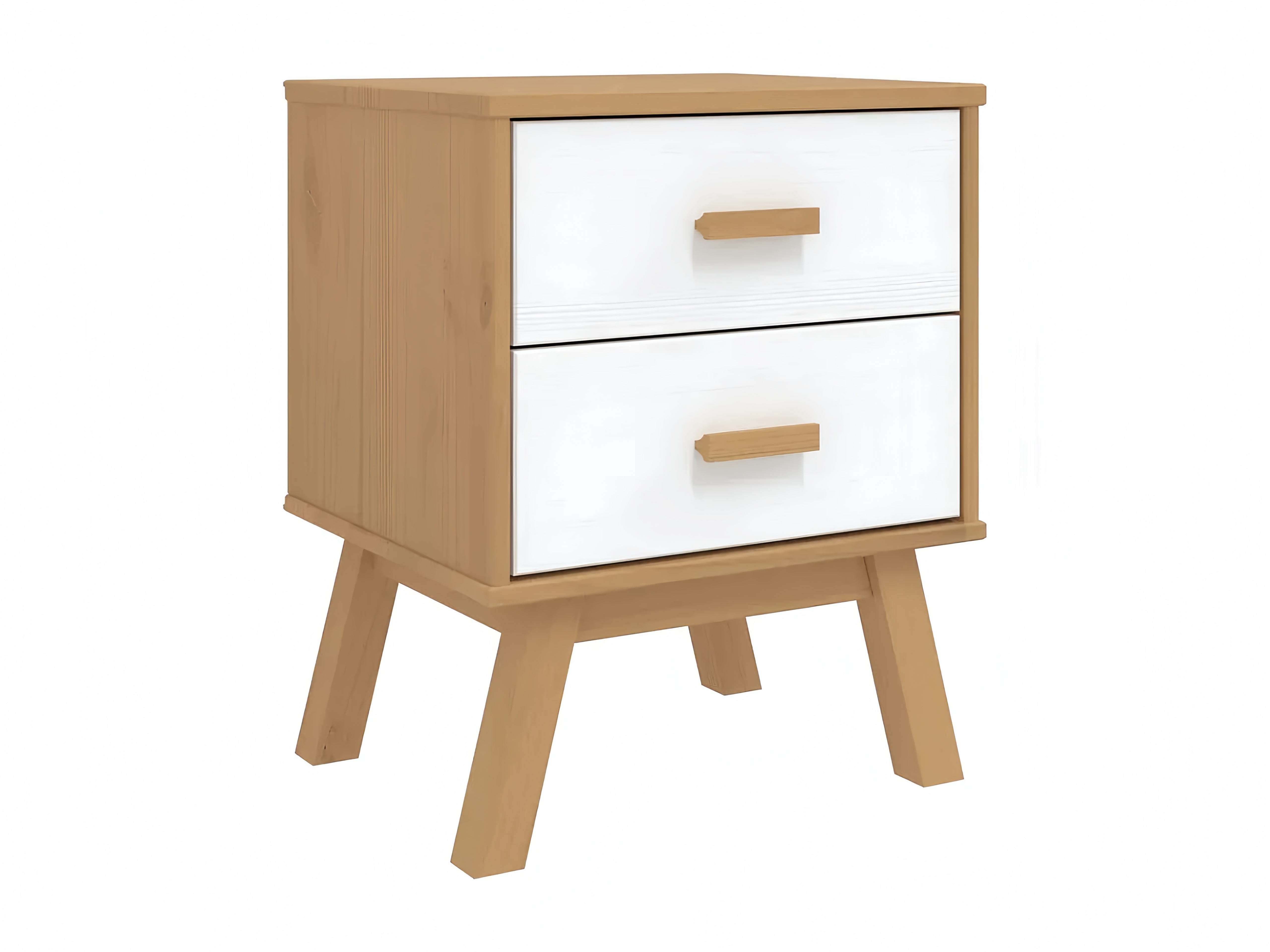 Moderner Nachttisch aus Kiefernholz in Weiß und Braun