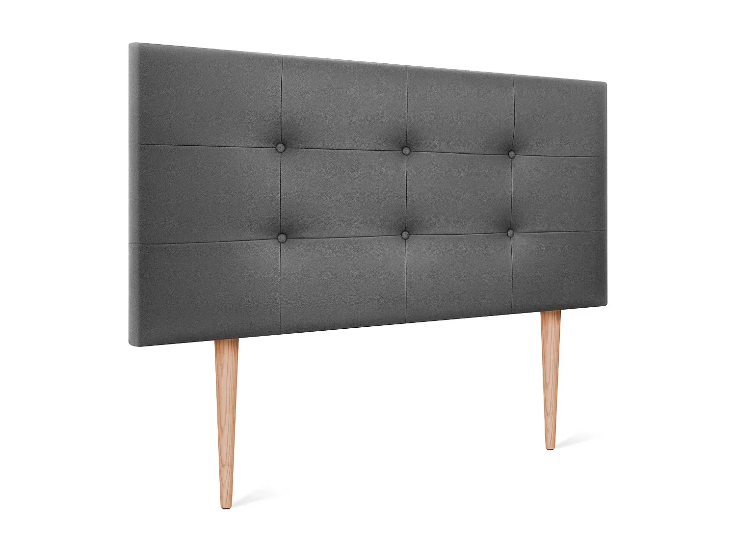 Gepolstertes Kunstleder-Kopfteil in Grau mit Bettbeinen