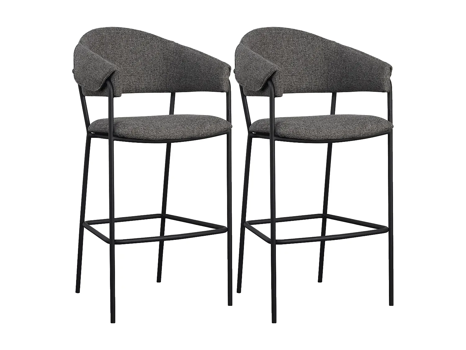 Moderner Barstuhl im 2er-Set aus Stoff und Metall in Anthrazit
