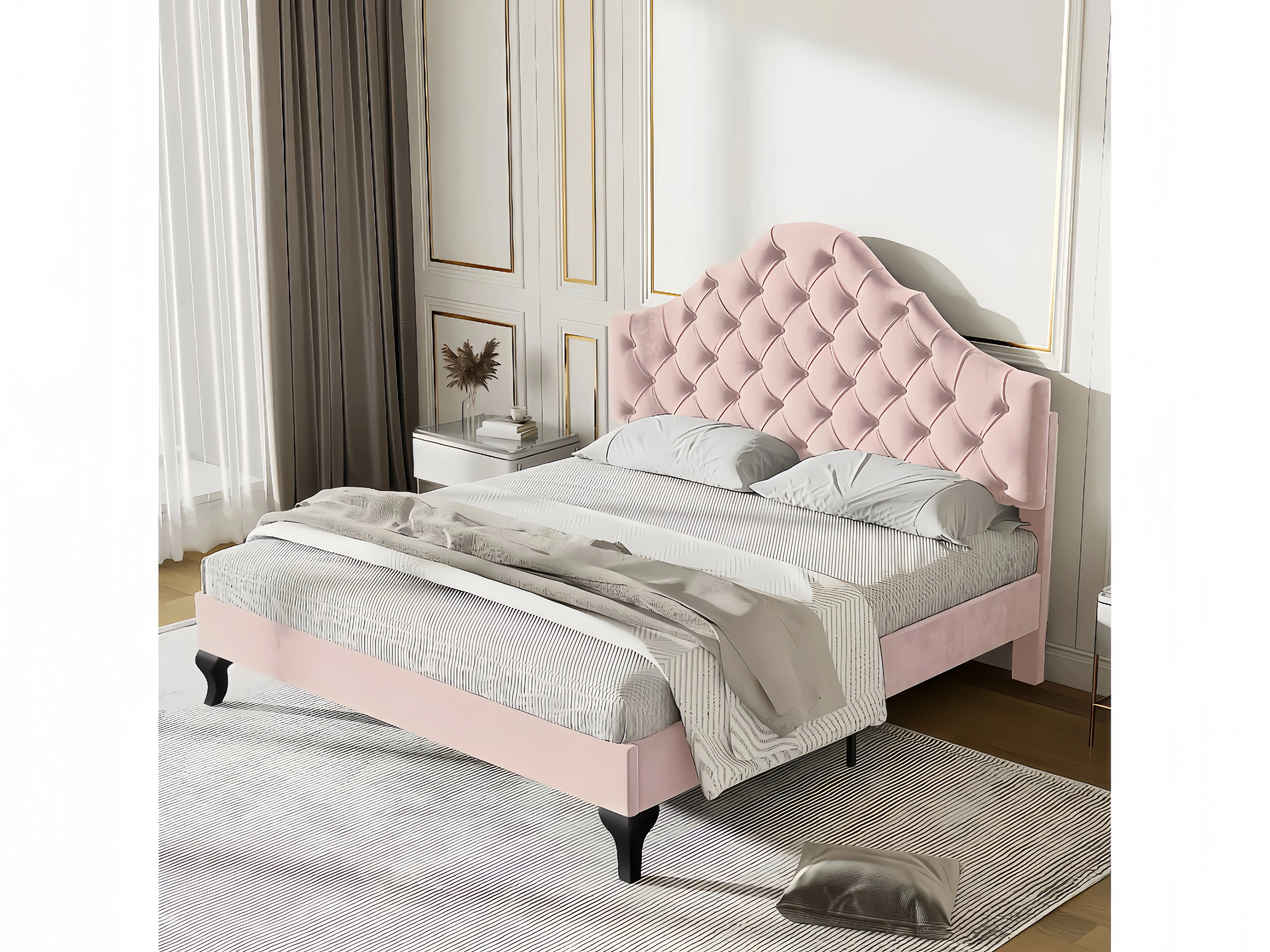 Verstellbares Kopfteilbett 140x200 cm im skandinavischen Stil in Rosa