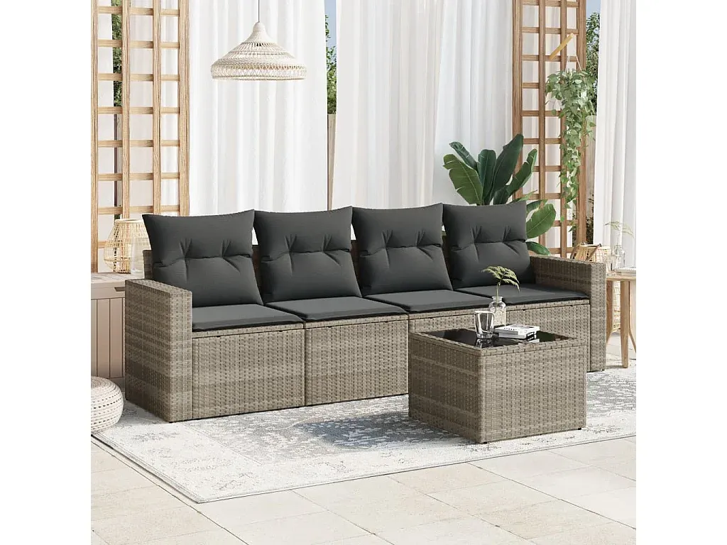 Garten-Loungeset mit Kissen, Hellgrau, Poly Rattan