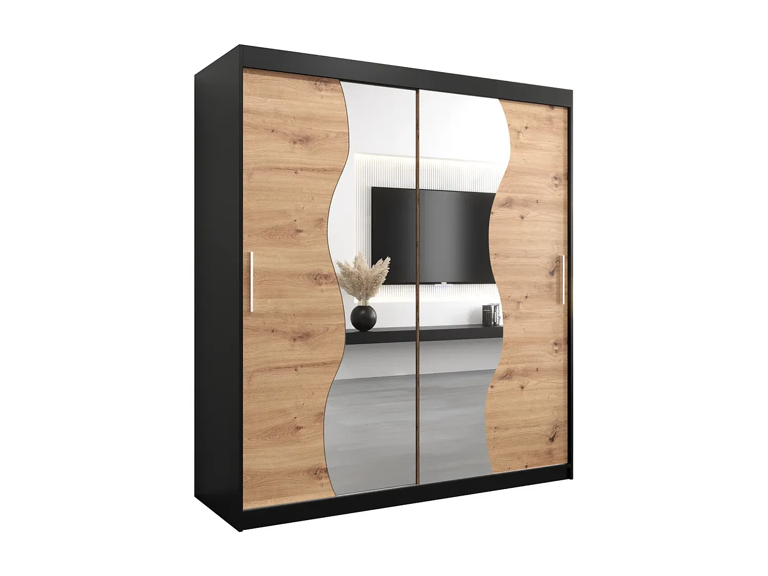 Moderner Schwebetürenschrank in Schwarz und Artisan