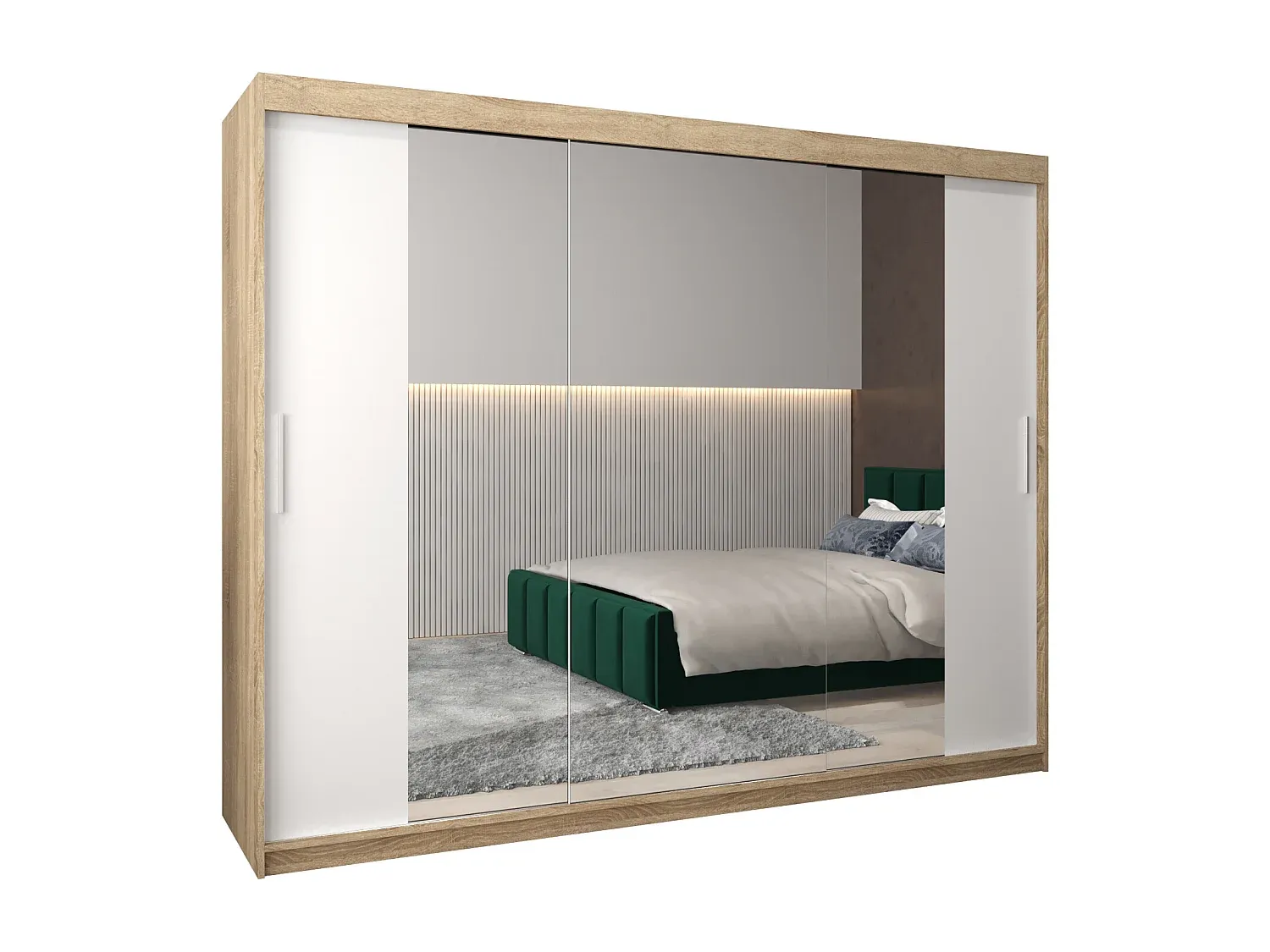 Großzügiger Kleiderschrank mit Schwebetüren in Sonoma/Weiß