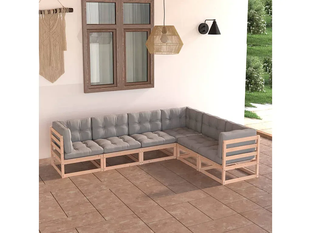 Garten-Lounge-Set aus Kiefernholz mit Kissen, 6-teilig