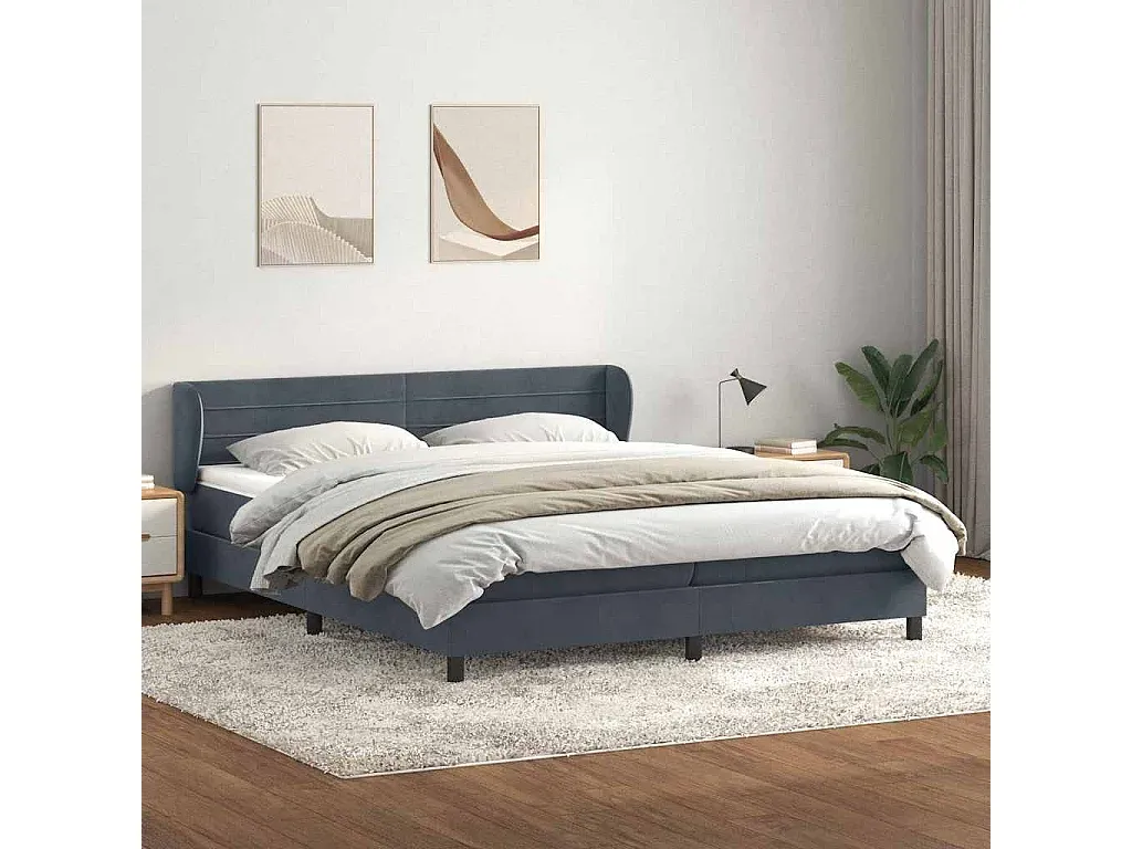 Luxuriöses Boxspringbett aus Samt in Dunkelgrau 180x220 cm