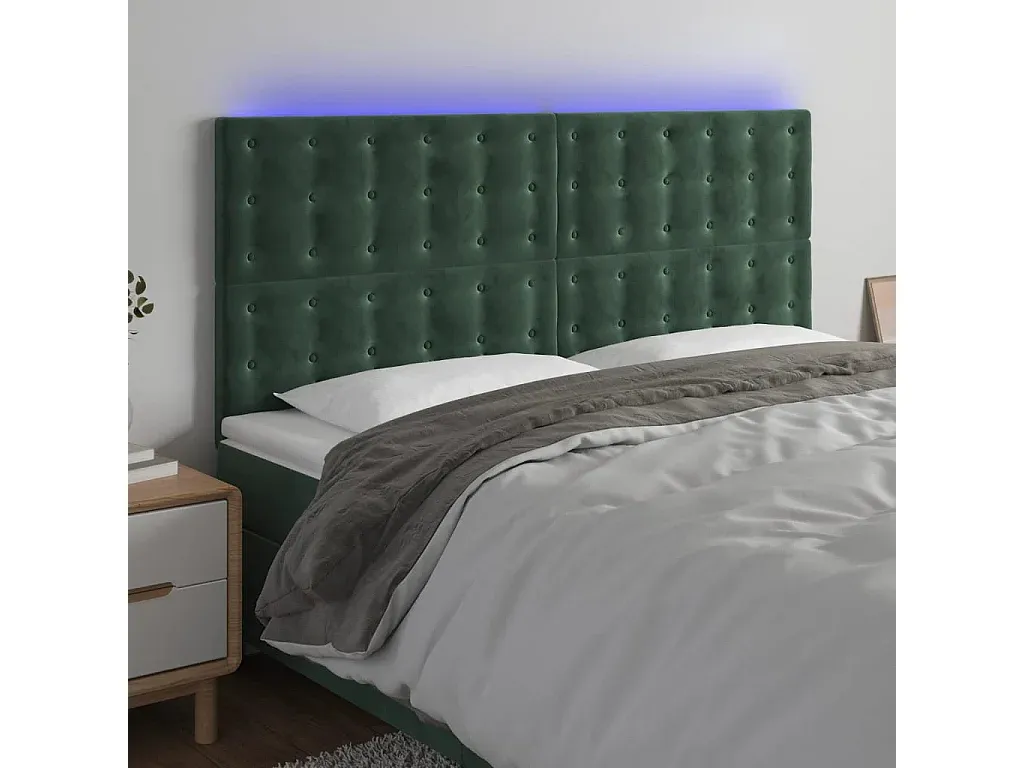 Bettkopfteil mit LED, Samt, Dunkelgrün, Verstellbar 160 cm