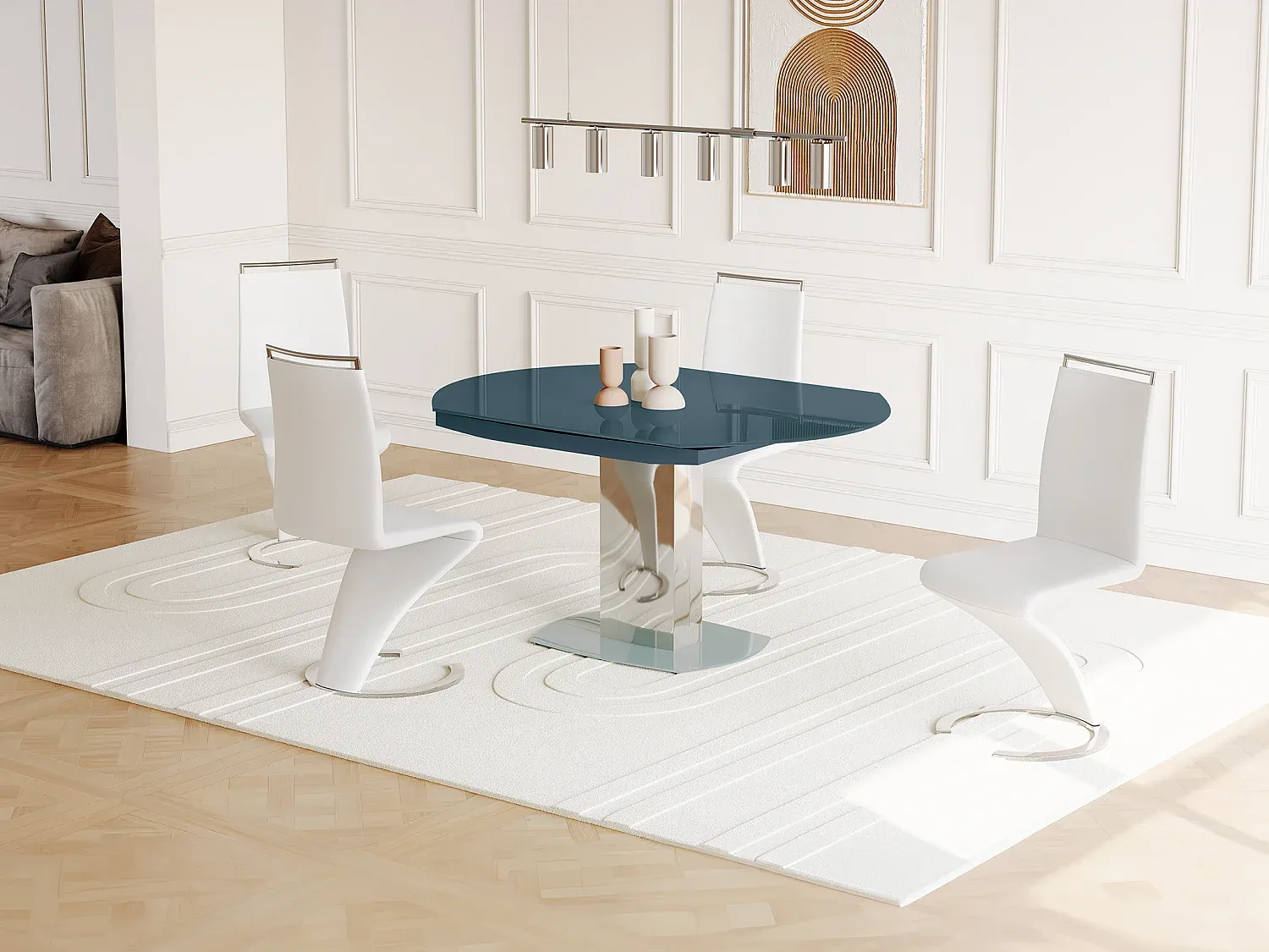 Moderner ausziehbarer Glasesstisch in Grau