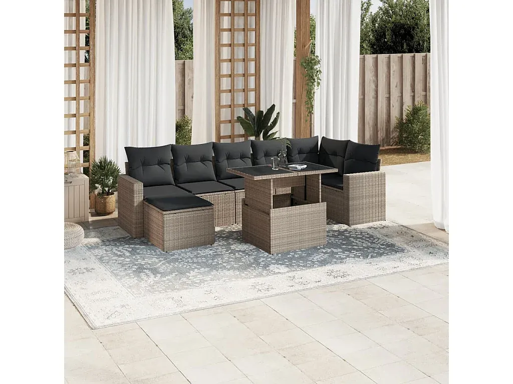 Moderne Gartenmöbel-Set mit Kissen, Hellgrau