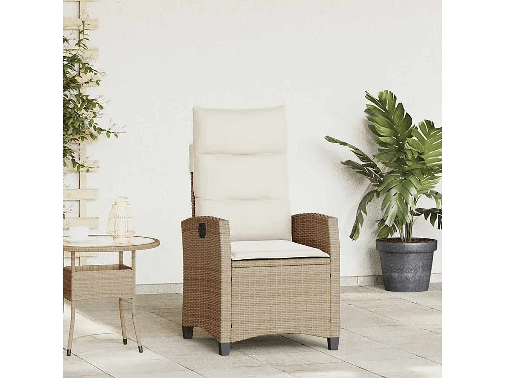 Verstellbarer Gartensessel mit Tisch Beige Rattan