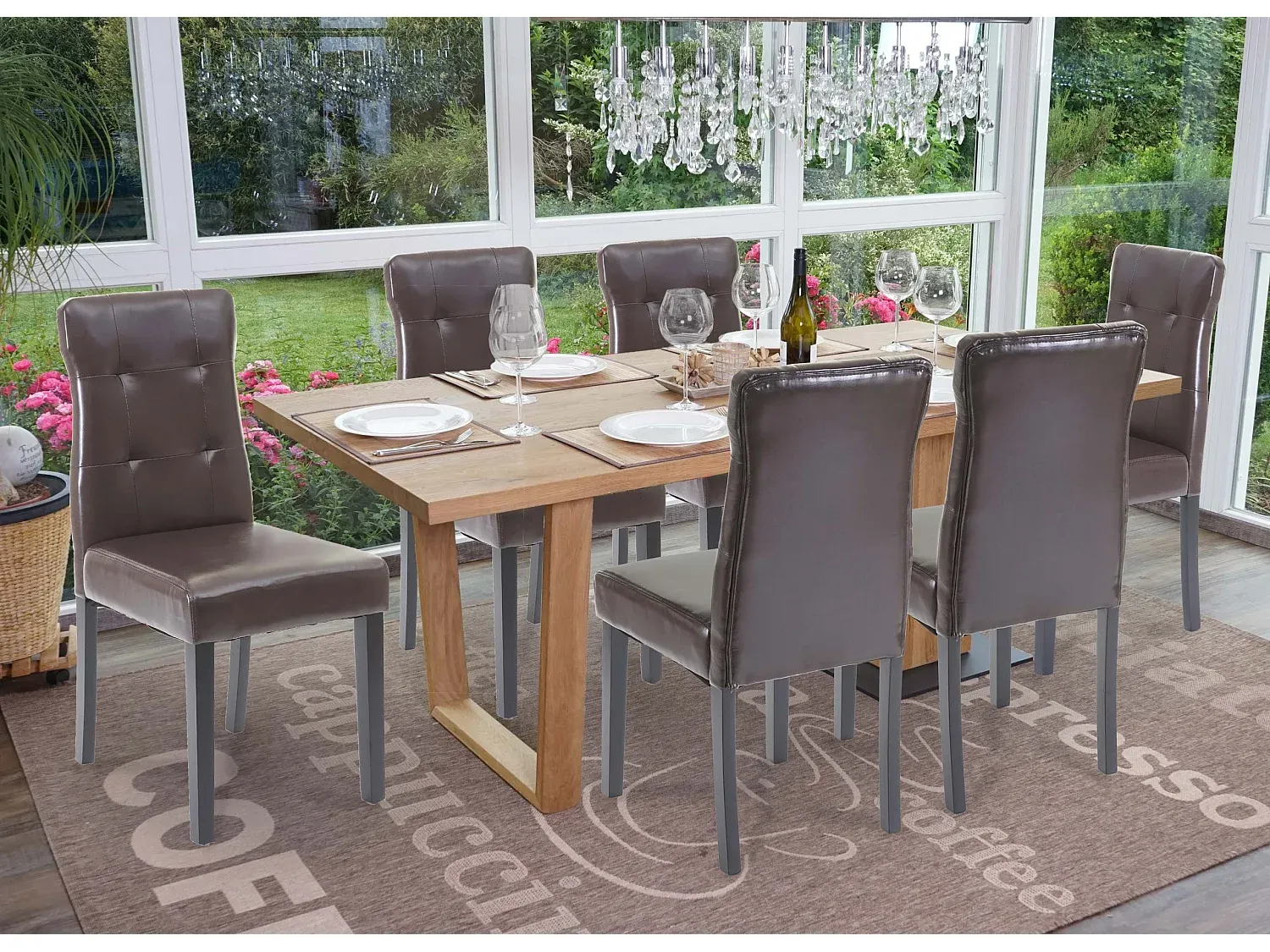 Moderner Kunstlederstuhl im 6er-Set mit dunklen Beinen