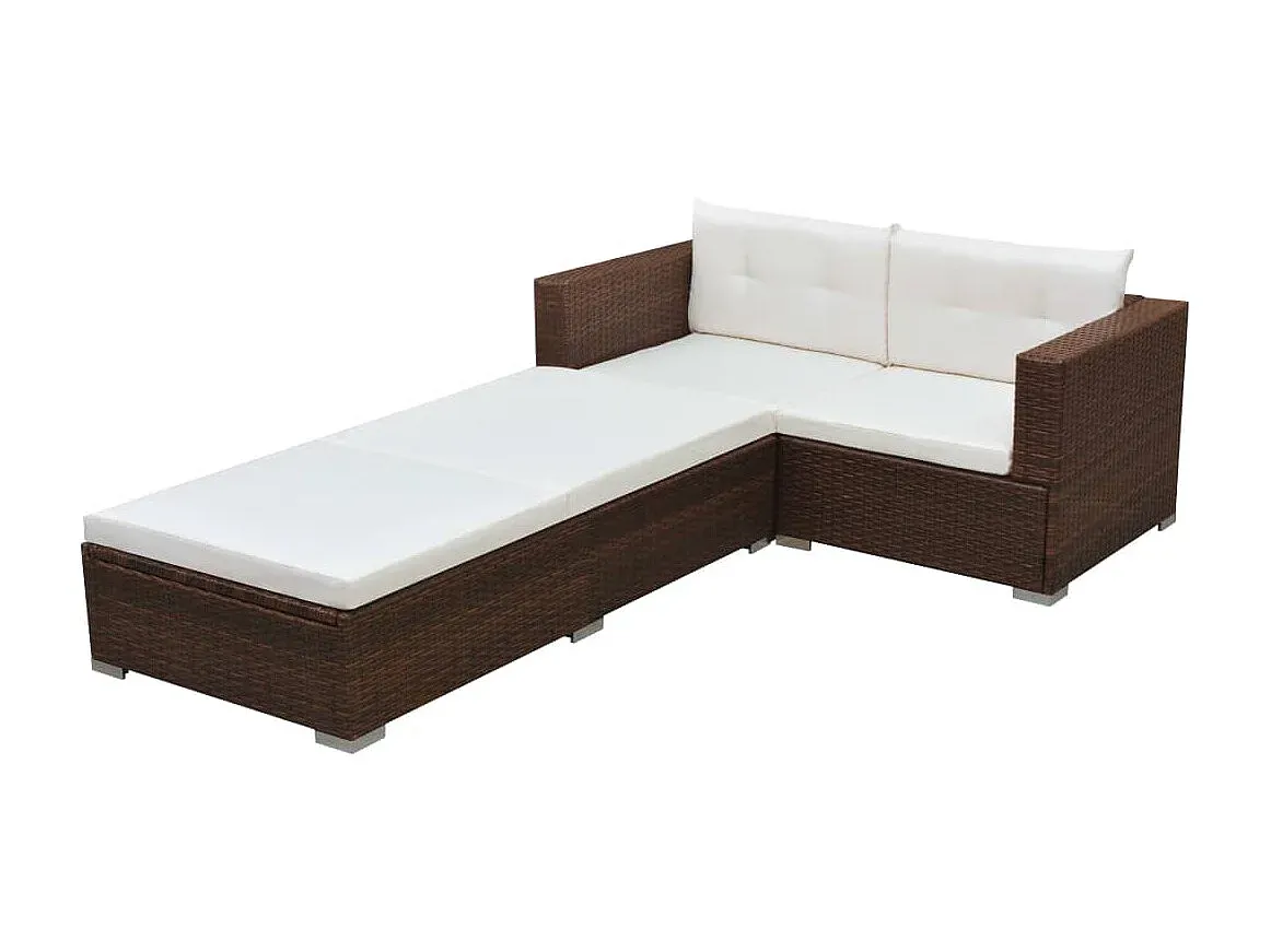 3-teiliges Gartenmöbel-Set mit Polsterung aus Polyrattan in Braun