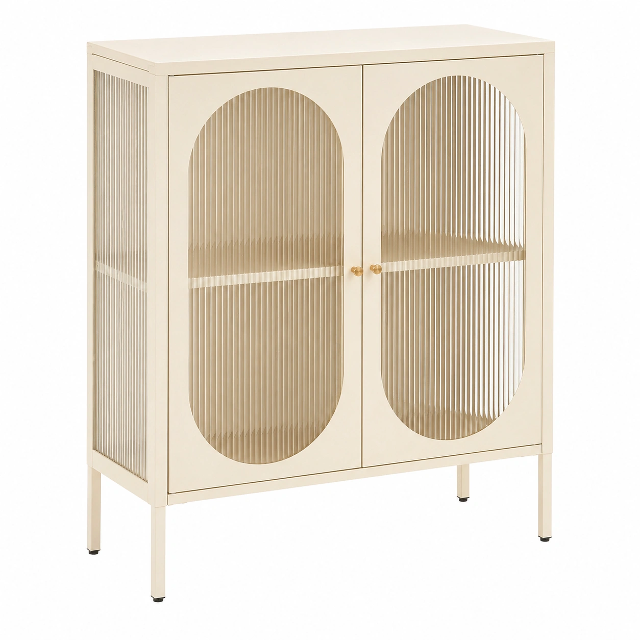 Aparador vitrina metálico moderno beige 2 puertas con panel acanalado 90 cm-nexaglance