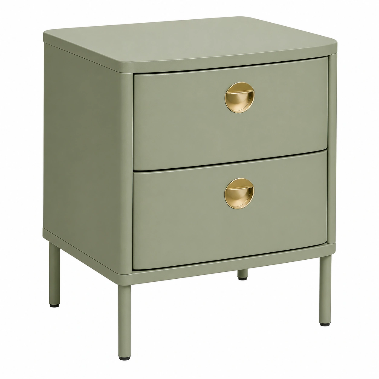 Mesita de noche metálica de 2 cajones con dise?o redondeado en beige claro-nexaglance