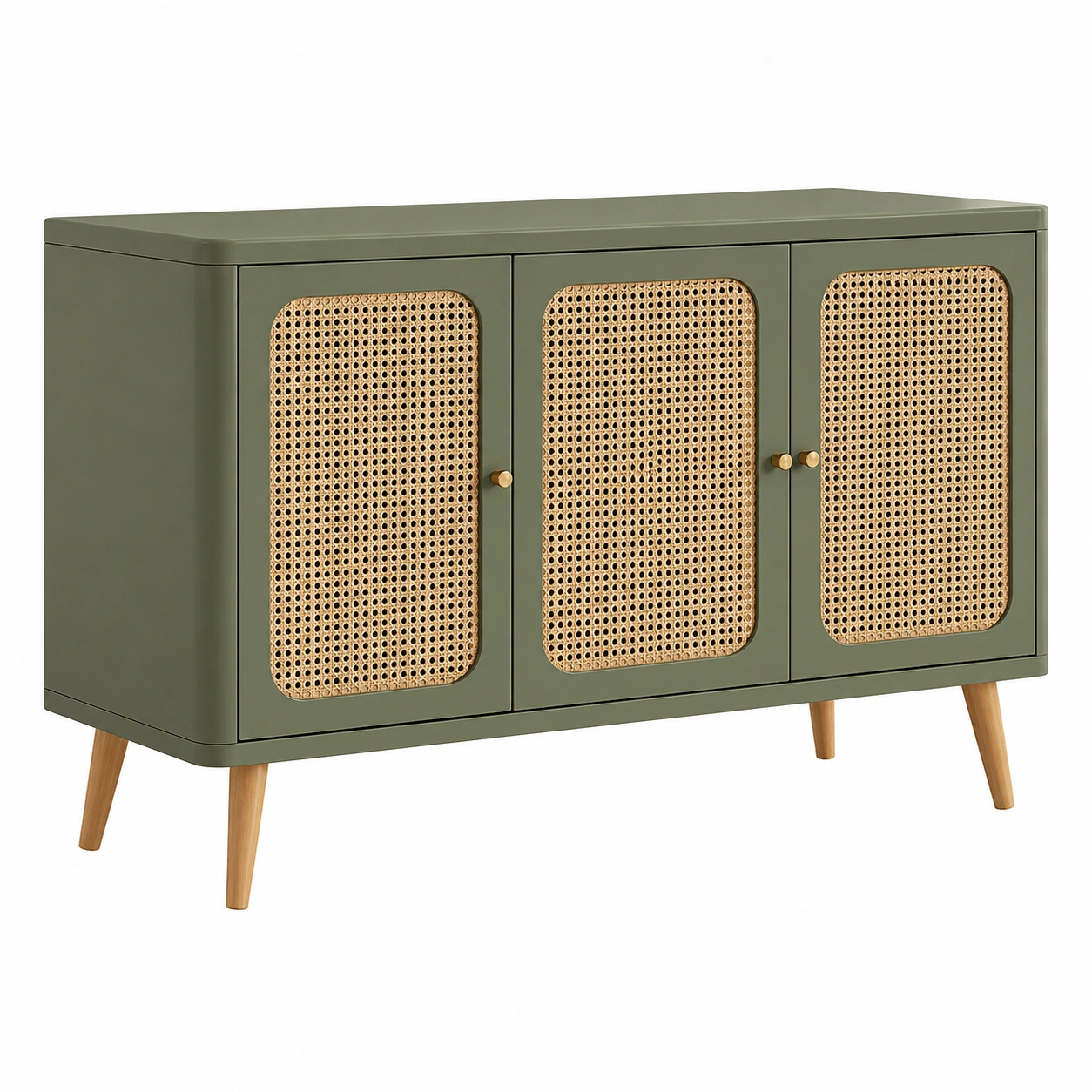 Aparador moderno con puertas de ratán verde oliva-nexaglance