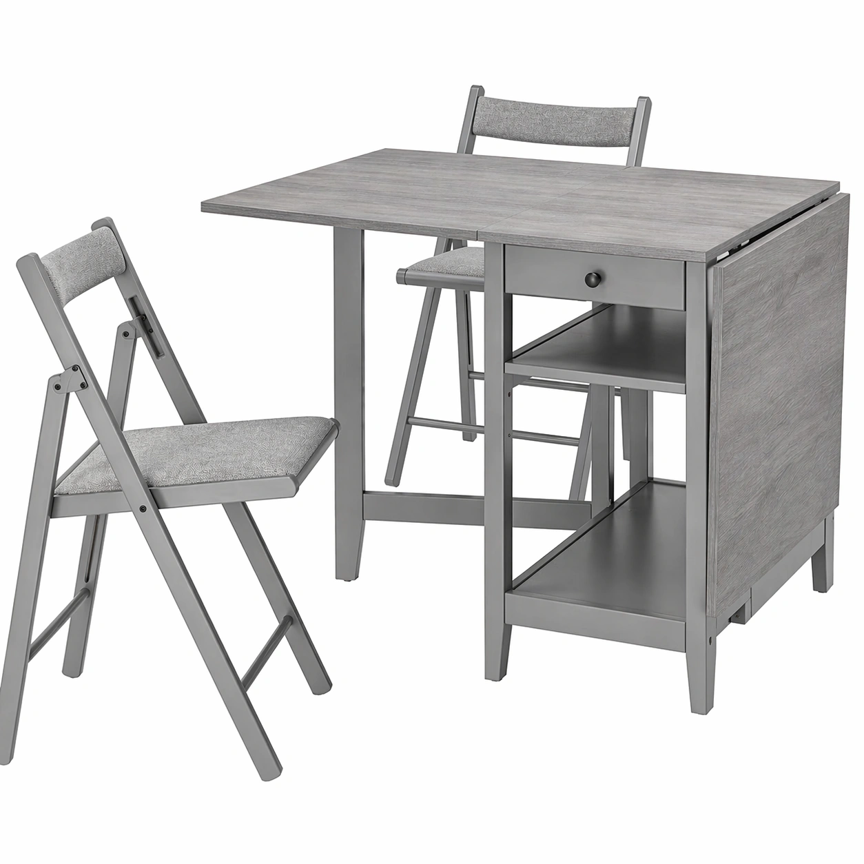 Conjunto de mesa plegable tipo libro con 2 sillas en acabado gris moderno 48/104/159x85 cm-nexaglance